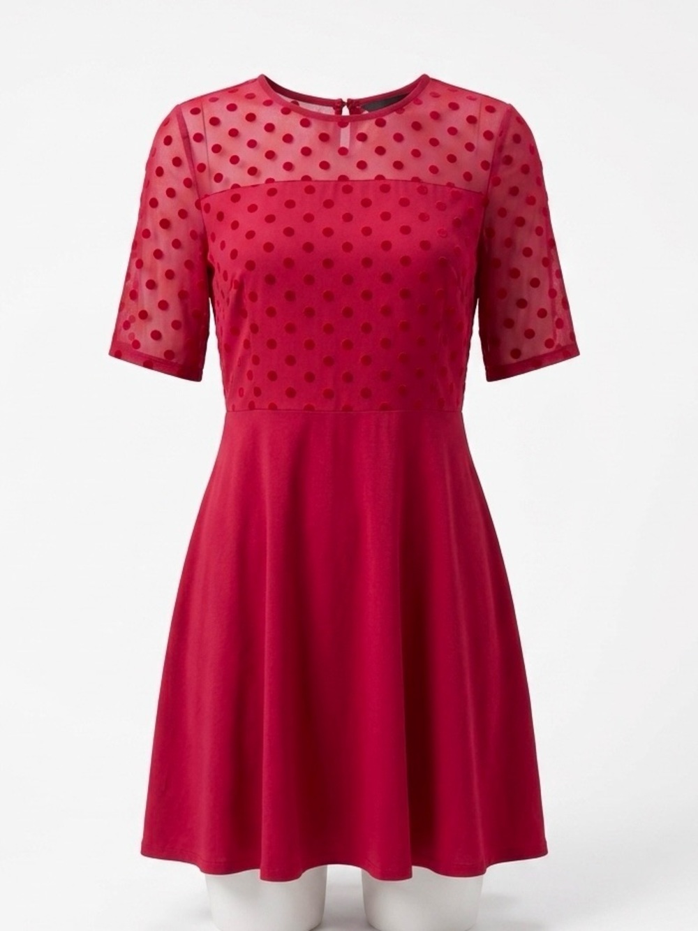 Dorothy Perkins Hot Pink/Red blend Polka Dot Mesh Yoke Skater Dress Size 14 US